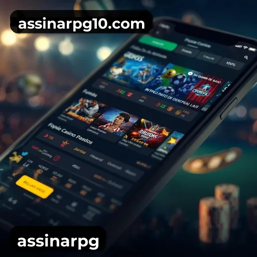 App assinarpg para iOS e Android — interface mobile, login biométrico e PIX integrado
